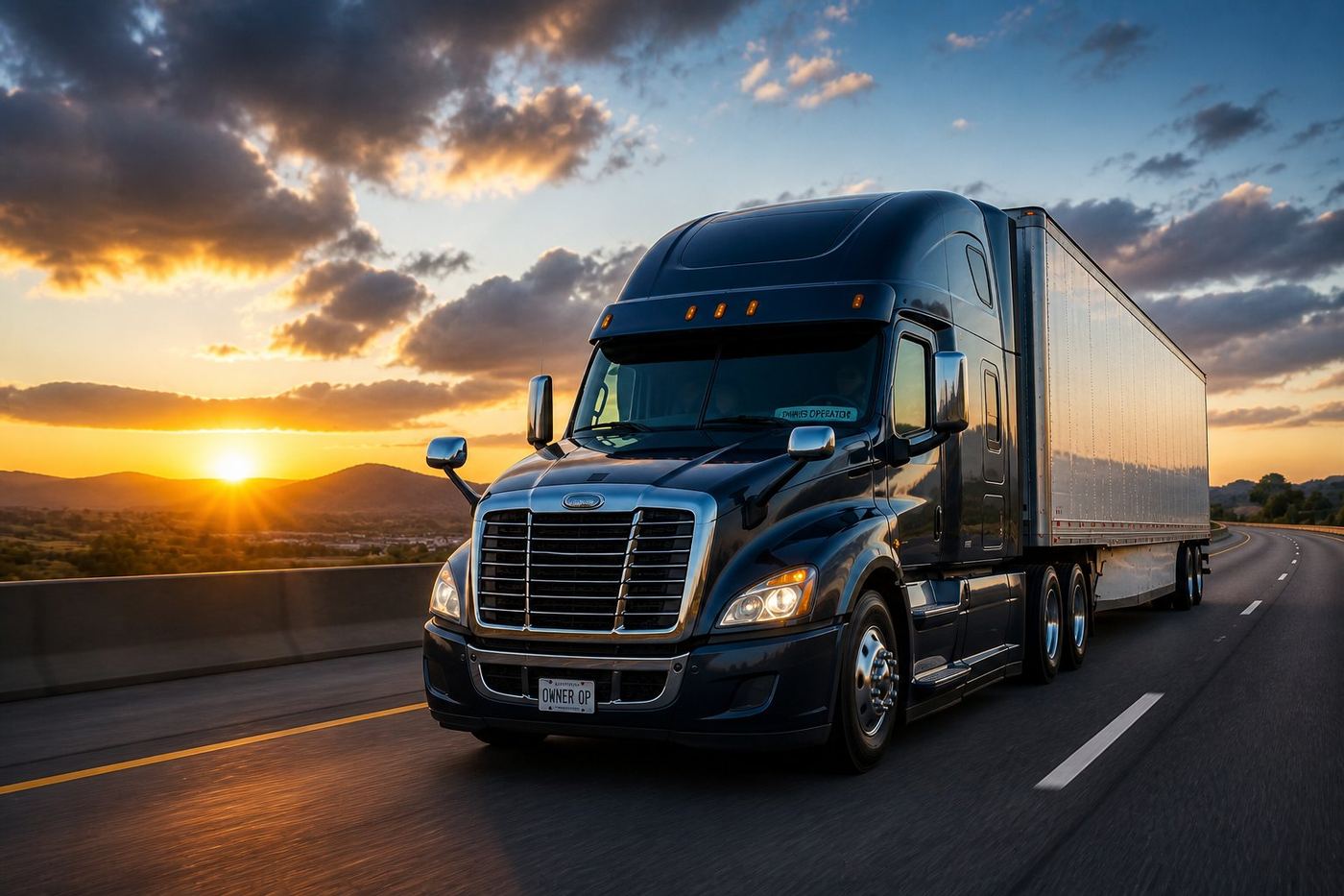 Owner-operator semi-truck on the highway